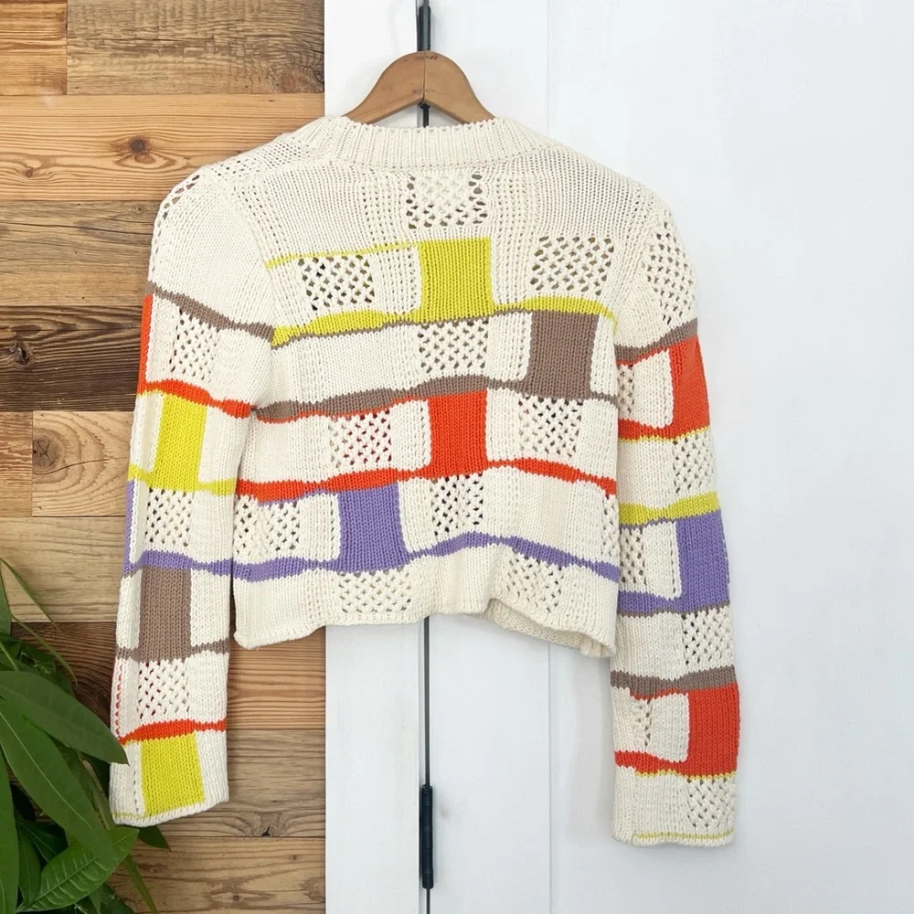 Line & Dot Adored Crochet Patchwork Open Knit Cropped Sweater Small - Picture 6 of 10
